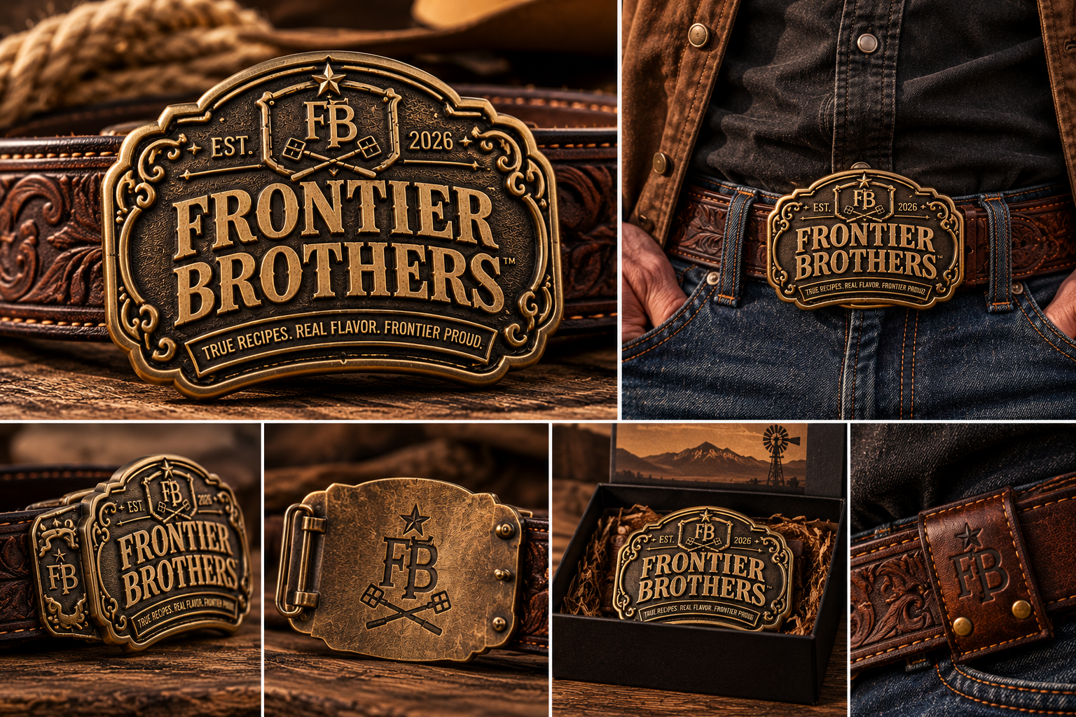 Antique gold Frontier Brothers Western belt buckle