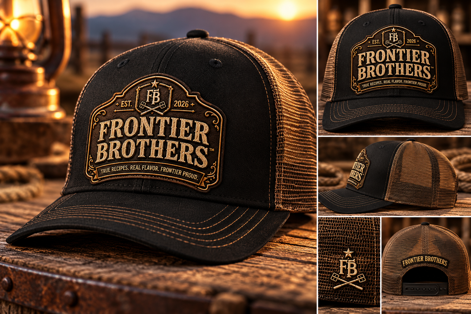 Frontier Brothers black and brown mesh-back trucker cap